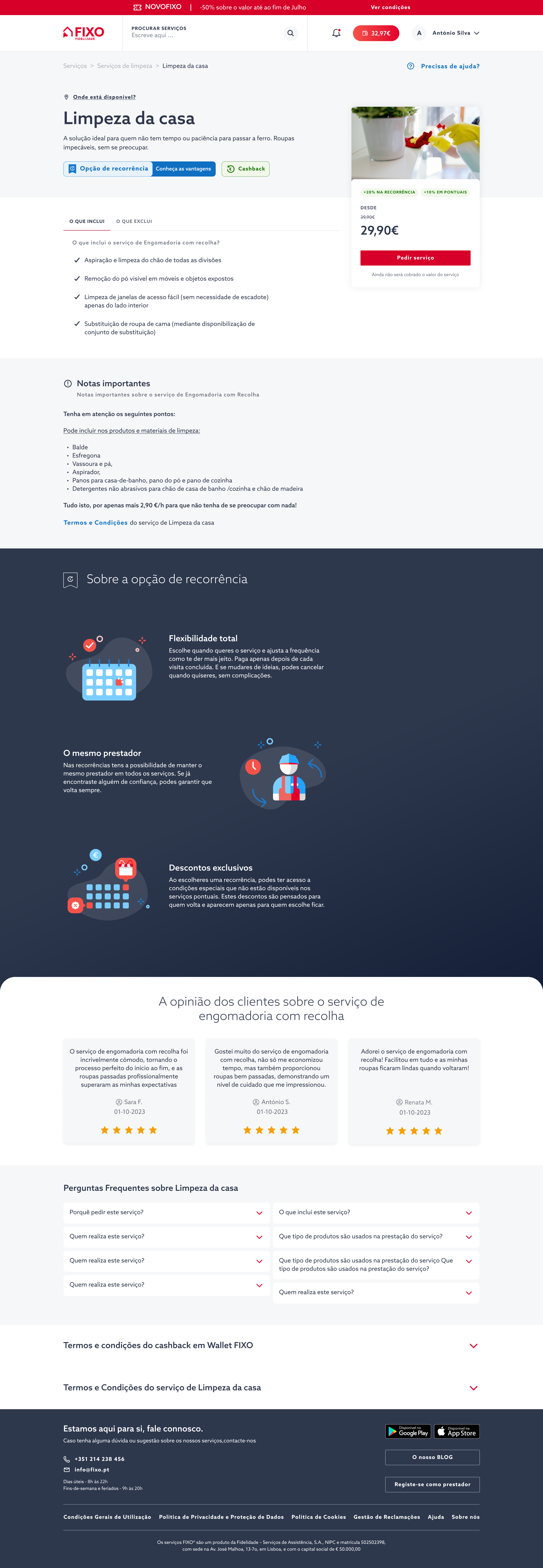 FIXO service detail with recurring-service option (desktop)