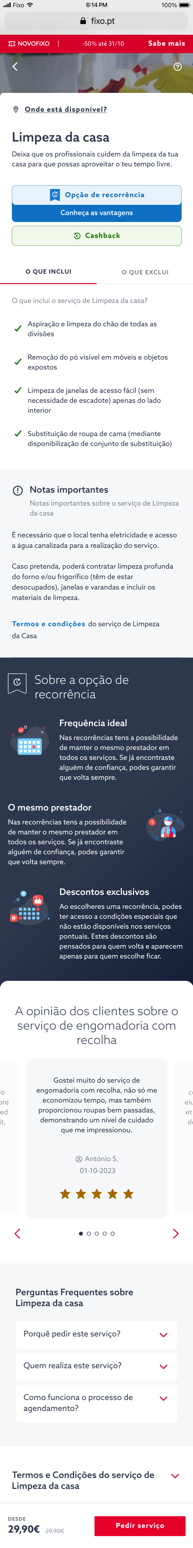 FIXO service detail with recurring-service option (mobile)